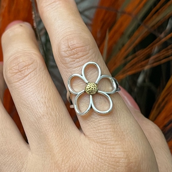 S925 Silver chrysanthemum flower open ring - Picture 1 of 6